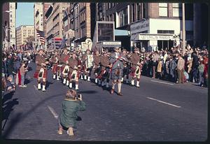 Bagpipe band, parade, Tremont Street, Boston
