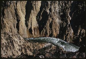 Rock face and river over canyon, Yellowstone National Park