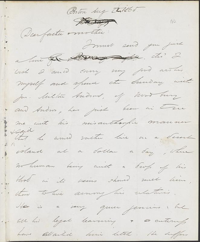 Letter from John D. Long to Zadoc Long and Julia D. Long, August 18, 1865