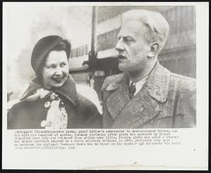 Reunion - Otto Abetz, Adolf Hitler's ambassador to Nazi-occupied France, and his wife are reunited at Aachen, Germany yesterday after Abetz was pardoned by French President Rene Coty and released from prison near Lille, France. Abetz was under 20-year war crimes sentence imposed by a Paris military tribunal in 1949. President Coty said he pardoned the diplomat "because there was no blood on his hands."