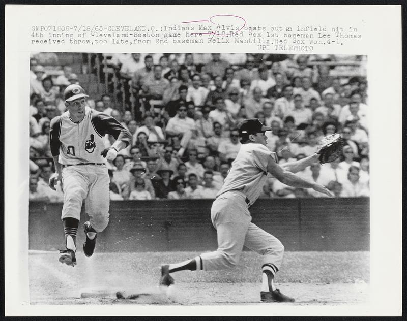 Cleveland, O.: Indians Max Alvis beats out an infield hit in 4th inning ...