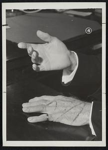 Hands in the New Deal. Aggressive hands control the affairs of the War Department in the New Deal. Secretary of Was George H. Dern's hands (above), freckled, heavily veined, and with long knobby fingers, have been engaged in countless activities during a long and varied career. There's great strength in Dern's grip -- strength developed as a farm boy, as a youthful worker in a grain elevator and a lumber yard, as a football player in college, and, later, in the mining business when he often climbed ladders and sampled ore with a hammer.