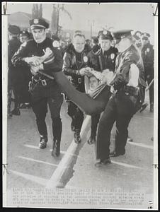 Striker Jailed in New Studio Disorder-- One of some 50 pickets arrested today at Technicolor studio during a new outbreak of violence in the jurisdictional dispute between rival AFL movie unions is carries to a patrol wagon by police who broke up lines of marching pickets.