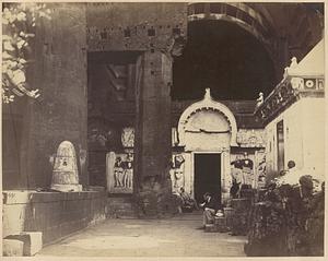 View of the entrance to the main chaitya hall, Karli Caves, India