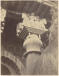 Capital of right hand pillar of Buddhist Chaitya Hall, Bedsa Caves, Pune District