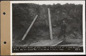 Contract No. 45, Exploration by Shovel Cuts of Borrow Areas for Main Dam and Dike, Belchertown, Enfield, Ware, view of left bank at Sta. 1+90, shovel cut "H", dike borrow area no. 10, Belchertown, Mass., Oct. 19, 1934