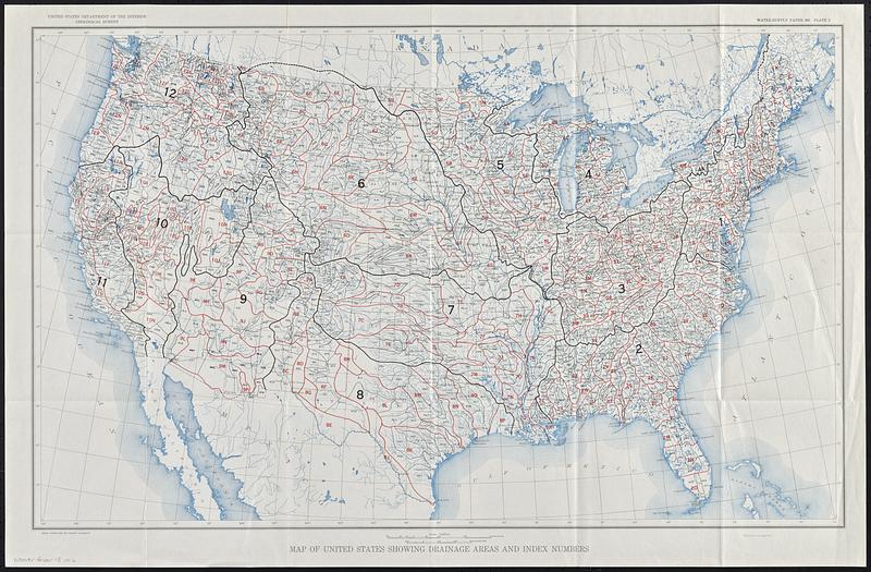 Map of United States showing drainage areas and index numbers