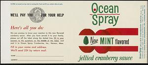 Ocean Spray Jellied Cranberry Sauce New Mint Flavored Can Label