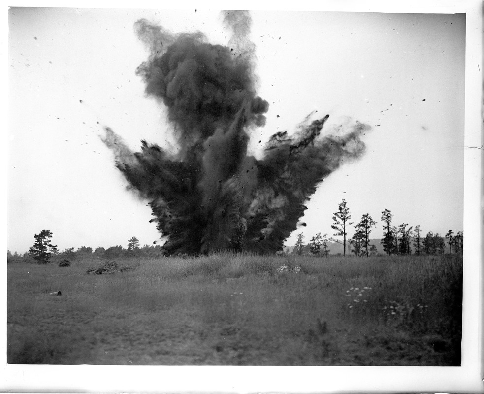 Mine exploding at Camp Devens
