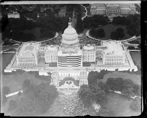 Capitol, Washington D.C. from the air celebrating the birth of Old Glory