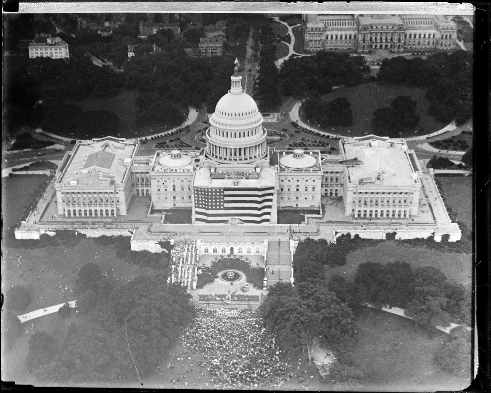U.S. capitol from the air celebrating birth of Old Glory