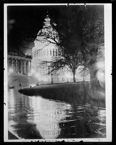 U.S. capitol on rainy night