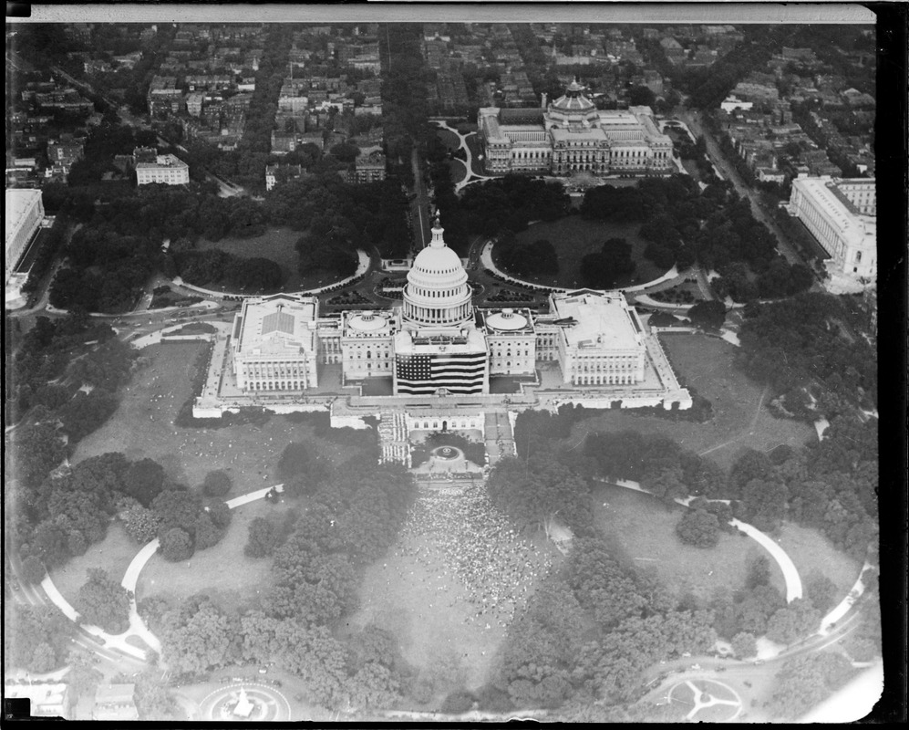Capitol from the air celebrating birth of Old Glory