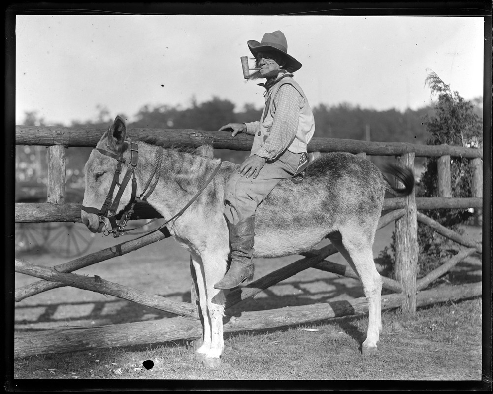 Hayseed riding donkey - Digital Commonwealth
