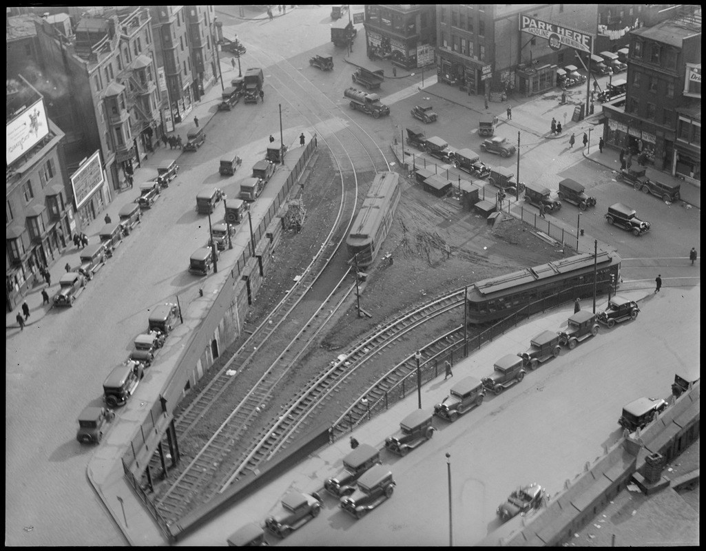 Subway entrance corner of Tremont/Broadway and Shawmut Ave. from Elks Hotel