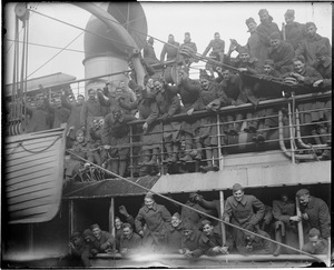 Off to the world's war aboard troopship, Boston Harbor