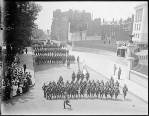 First of our troops parade by State House before going to war zone. They are no longer National Guards but real U.S. soldiers under the Stars & Stripes.