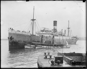 SS Erny arrives from Austro-Hungry. Because she has no wireless, she didn't know war had been declared. WWI era (tugs Confidence & WM. Sprague)