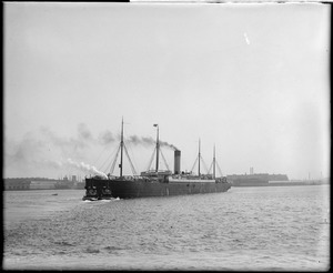 Tugs Peter W. French & Vesta help the big liner SS Cymric into Boston from the war zone