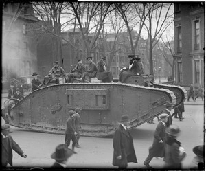 British tank Britannia gives Dorothy Forbes and friends a ride through Boston