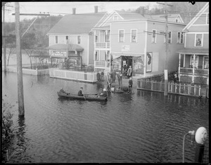 Canoeing in flooded street in Bellows Falls