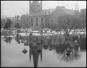 Flooded cemetery in Cambridge