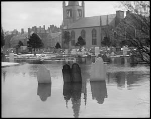 Historic graves under water in Cambridge