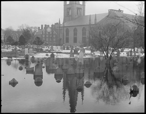 Cambridge Cemetery under water