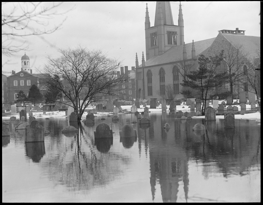 Historic graves in Cambridge under water