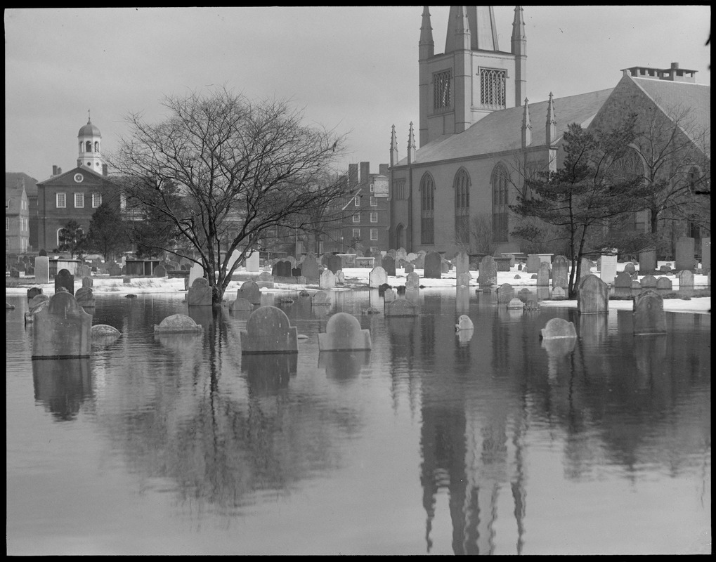 Cambridge Cemetery under water