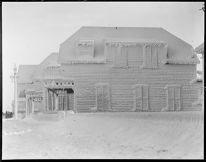 Ice-covered house during storm, Winthrop