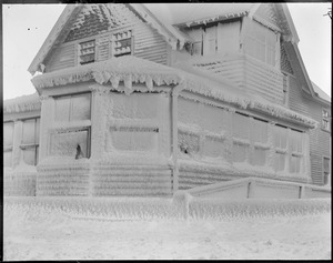 Winthrop, Shore Drive, ice-covered house - storm