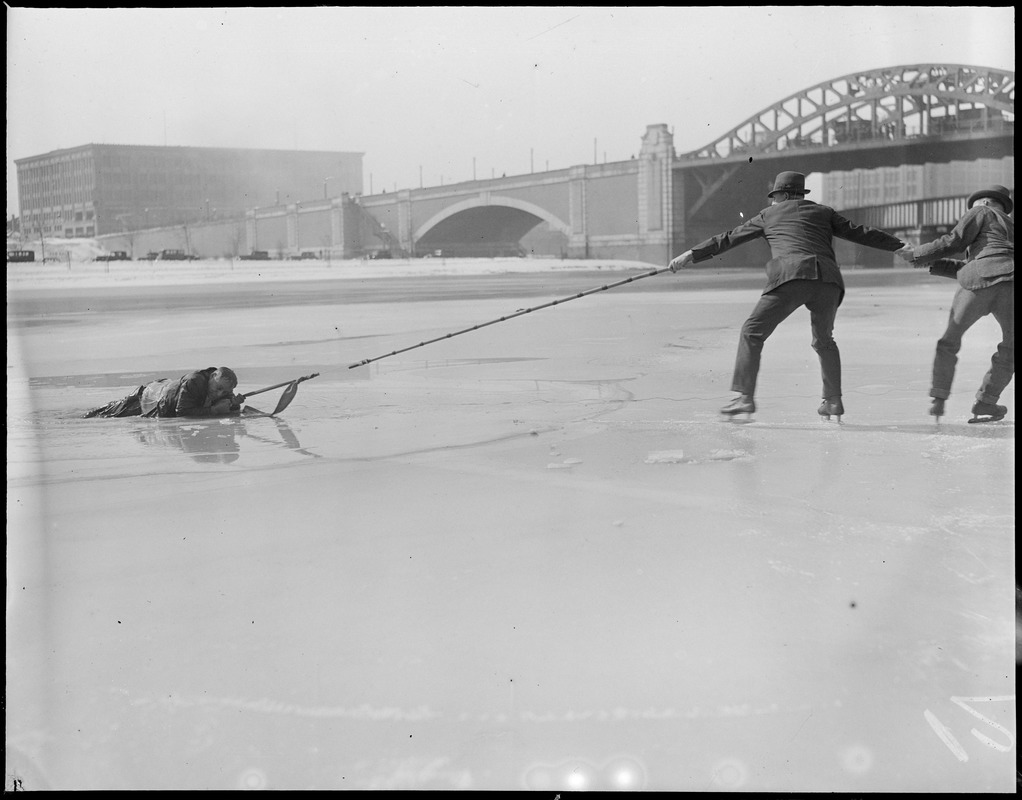 Rescue on the Charles River in wintertime