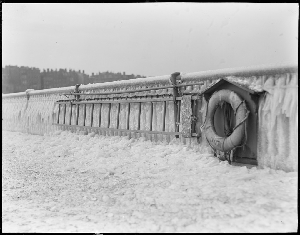 Ice-coated railing at Esplanade