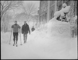 John Harvard statue after snowstorm