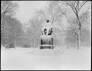 Statue of garrison, Comm. Ave., covered with snow