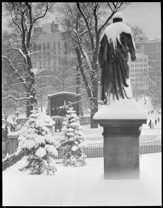 State House grounds and Shaw memorial in snow