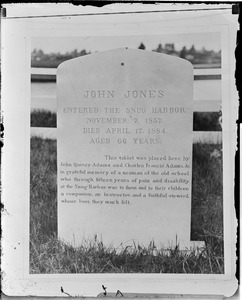 Gravestone - John Jones - Entered the snug harbor November 7, 1857, died April 17, 1884