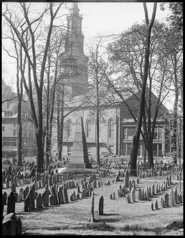 Burying ground, Park and Tremont Sts. showing burial of Franklin