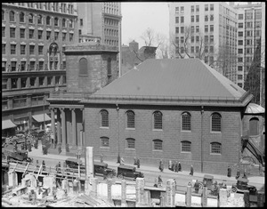 King's Chapel from an angle when the Parker House was torn down from roof of Tremont temple