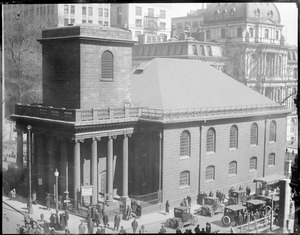 King's Chapel from an angle when the Parker House was torn down from roof of Tremont temple