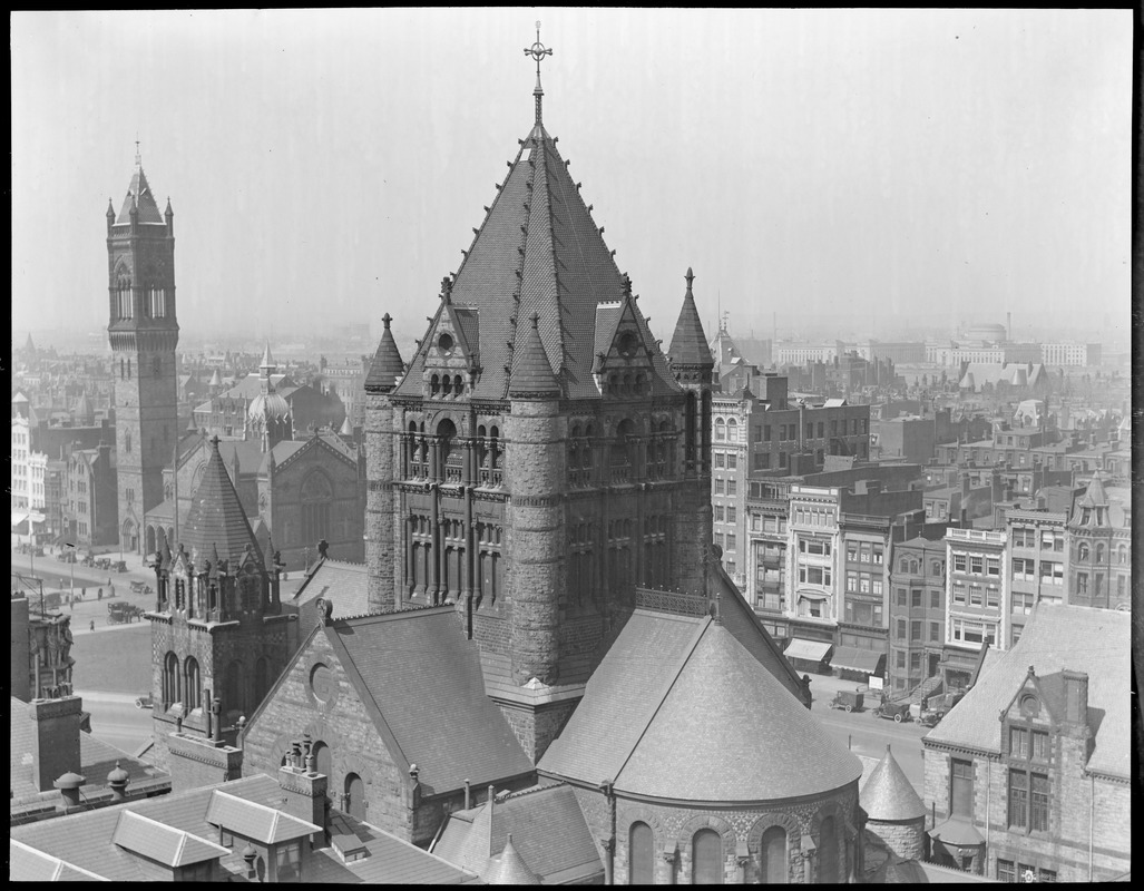 Bird's eye view of Trinity Church and new Old South Church from new John Hancock building
