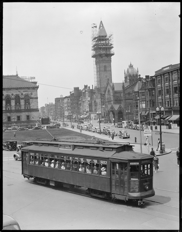 New Old South Tower project showing Huntington Ave. trolley