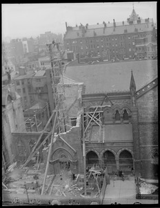 New Old South Church Tower being torn down, from Boston Public Library