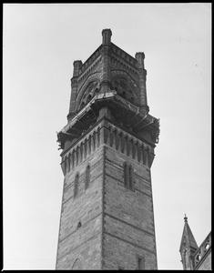 Starting to tear down the tower on the New Old South Church