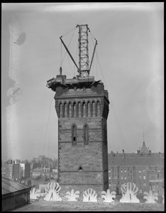 New Old South Church Tower coming down, from roof of Boston Public Library
