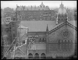New Old South Church Tower comes down, from roof of Boston Public Library