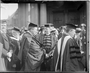 Pres. Lowell of Harvard speaking with Gov. Foss on Harvard Class Day