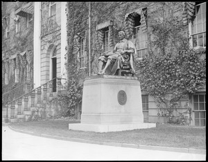 John Harvard's statue. John Harvard's statue in new place inside of college yard.