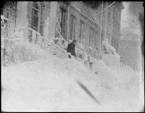 Harvard campus and John Harvard in the snow